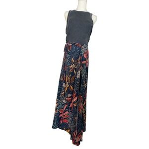 TYSA Blue Multicolor Floral Wrap Skirt Adjustable Tie Straps Sz S BOHO Tropical